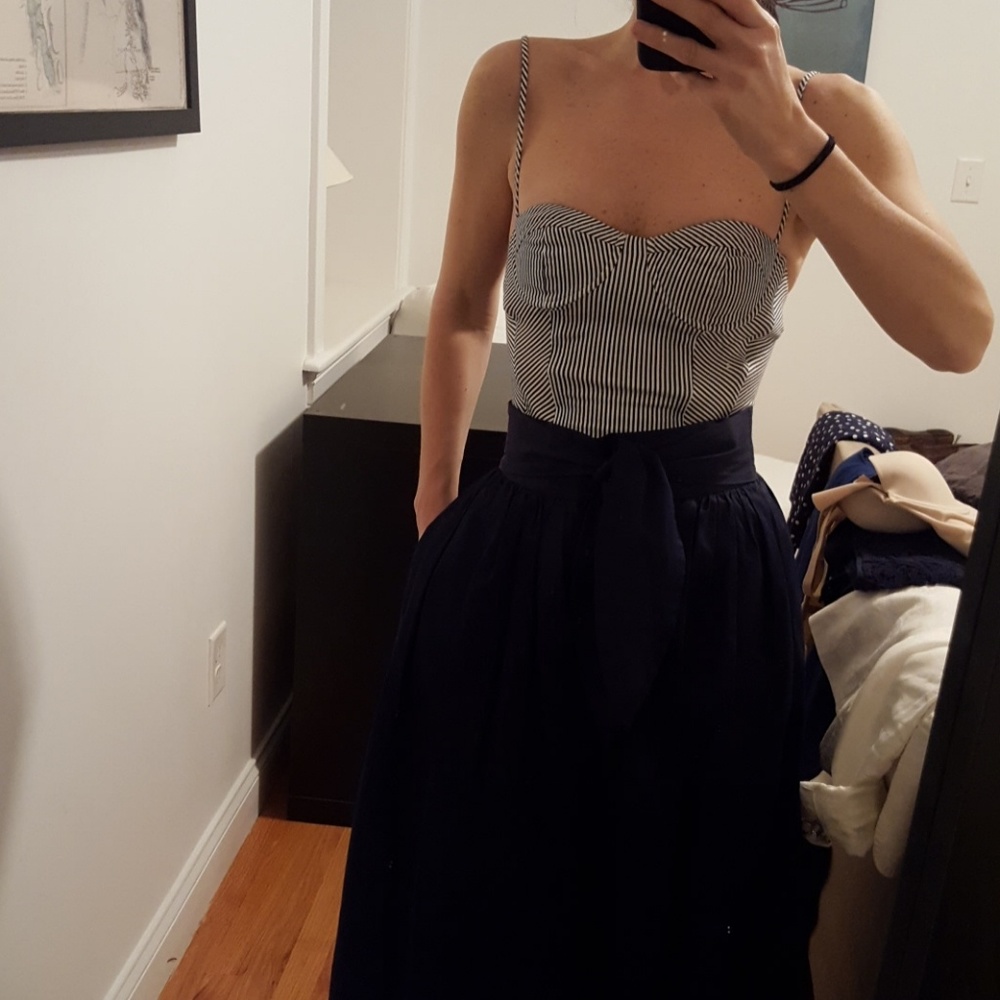 Topshop navy and white stripe corset top